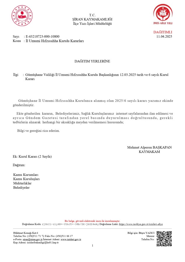 İl Umumi Hıfzısıhha Kurulu Kararı